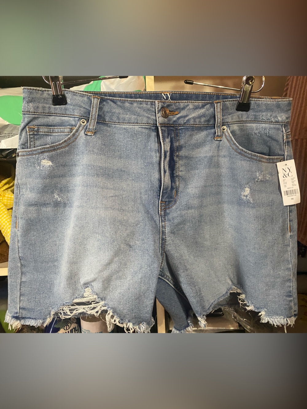 New York & Company Light Blue Distressed Denim Shorts